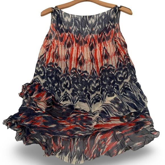 Joie 100% silk chiffon ikat tank top size Small tiered ruffle hem - Picture 2 of 7